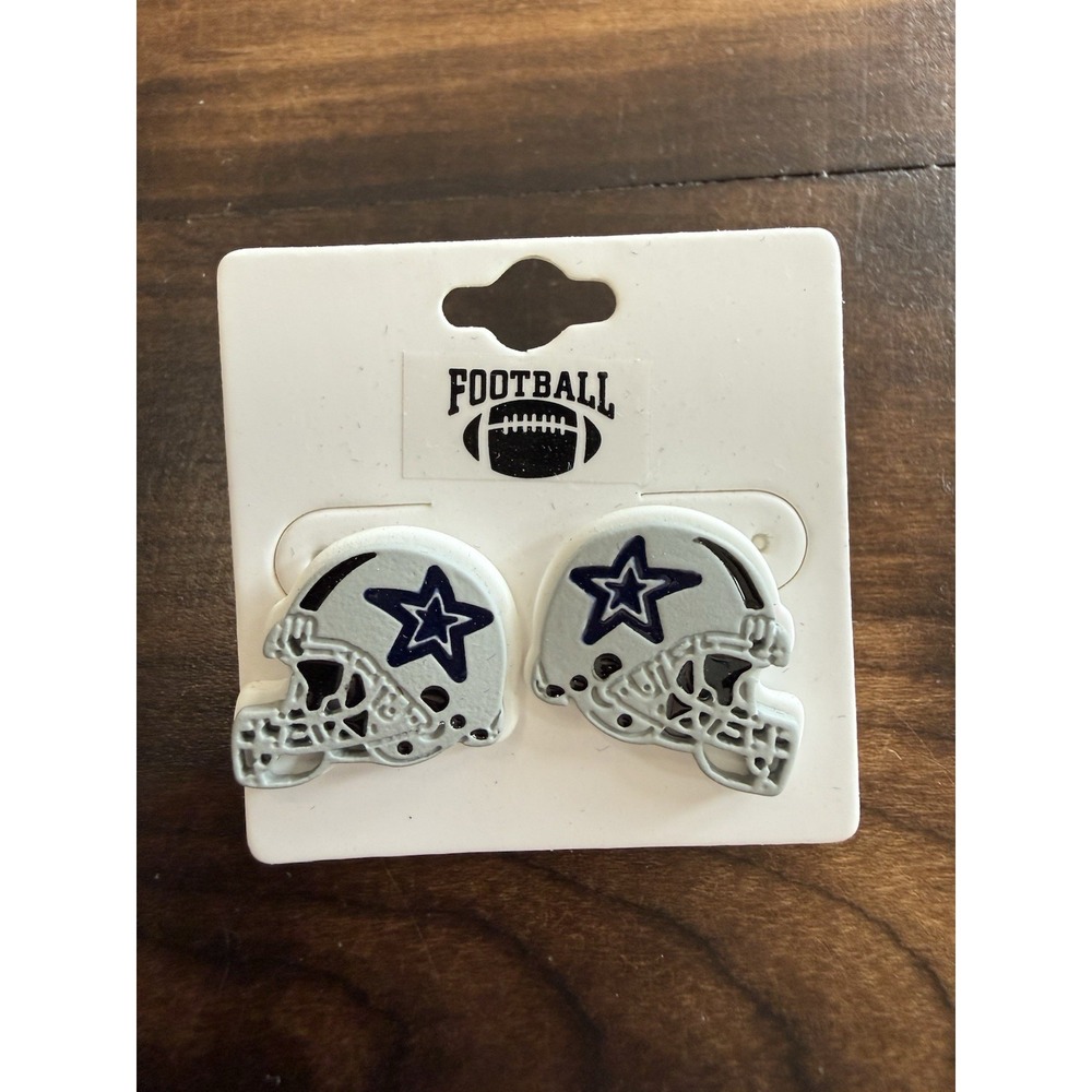 Football Helmet Stud Earrings Silver Blue Star Dallas Cowboys Style Game Day